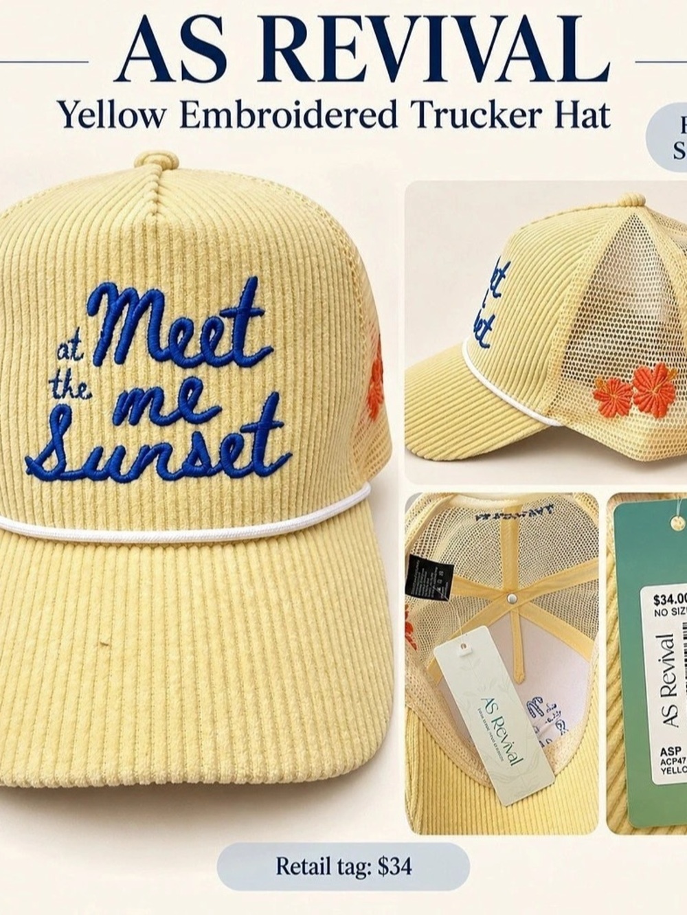 As Revival Yellow Embroidered Trucker Hat